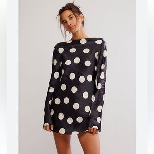 Free People Black Mini Dress with Cream Polka Dots